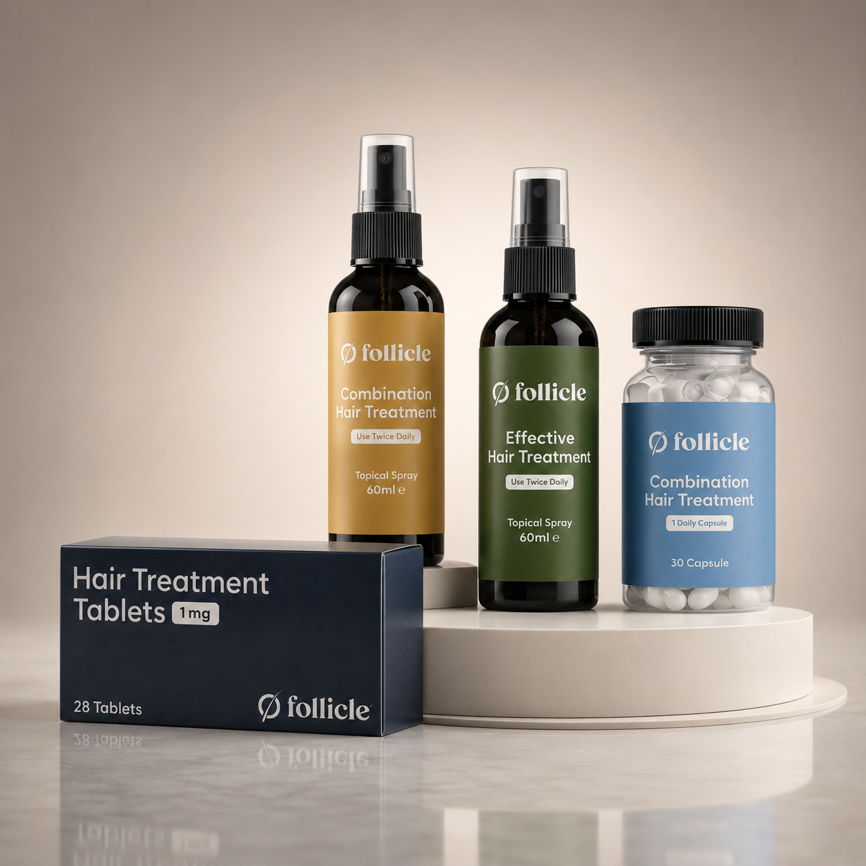 Follicle hair treatment sprays, tablets and capsules
